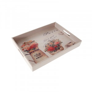 Дървен поднос кожа, принт, вази, 38х29х5