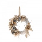 Коледен венец бяла плетена основа и бежова аранжировка 50CM.