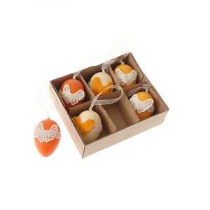 Великденски яйца декор в кутия оранжеви к-т от 6бр,4Х6 CM