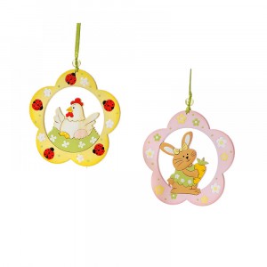 Заек и кокошка висящи декор дърво, к-т от 2бр