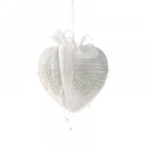 Сърце висящо с дантела бяло 21СМ