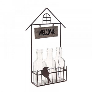 3бр. бутилки стъкло в метална къща, 21х37