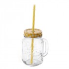 Буркан със сламка и дръжка жълт, 10Х13СМ