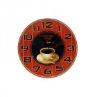 Часовник МДФ кафе червен кръг и черни цифри D29СМ