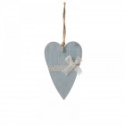 Сърце дърво синьо с панделка 13Х20CM