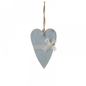 Сърце дърво синьо с панделка 13Х20CM