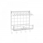 Метален стелаж със закачалки бял 38X15X42