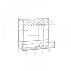 Метален стелаж със закачалки бял 38X15X42
