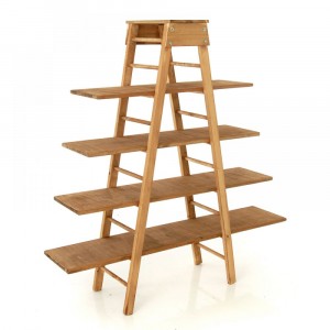 Дървена стълба със стелажи, 154х160см