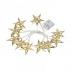 Коледни светещи звезди с батерии, метал, злато, 10 LED, 6 см, 160 см