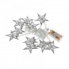 Коледни светещи звезди с батерии, метал, сребро, 10 LED, 6 см, 160 см
