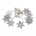 Коледни светещи снежинки с батерии, метал, сребро, 10 LED, 8 см, 160 см