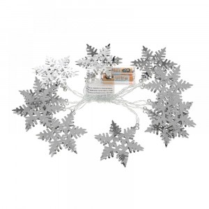 Коледни светещи снежинки с батерии, метал, сребро, 10 LED, 8 см, 160 см