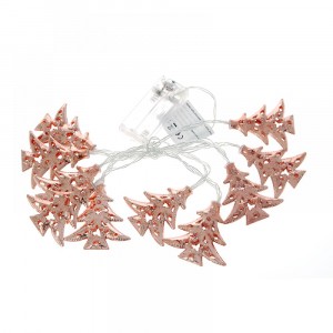 Гирлянд с батерии, бронзови елхички, 6см, LED, 160 см