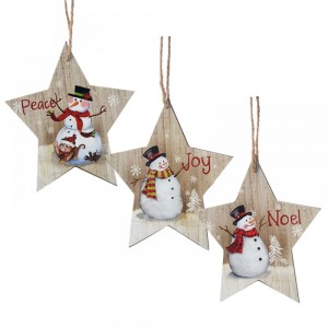 Висулки със снежен човек, натурал, 10.5х12 см, к-т 3 бр.