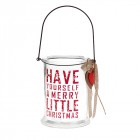 Стъклен коледен свещник с дървено сърце, 12х17 см