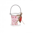 Стъклен коледен свещник с дървено сърце, 8.5х8/5 см Стъклен коледен свещник с дървено сърце, 8.5х8/5 см