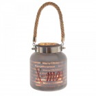 Стъклен свещник мат с въжена дръжка, 10х14 см