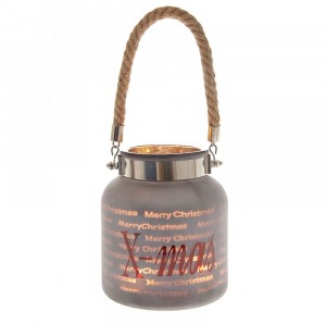 Стъклен свещник мат с въжена дръжка, 10х14 см