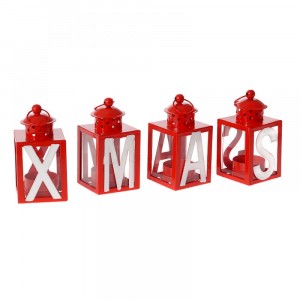 Коледни метални свещници, X M A S, червени, S/4, 7X7X11.5