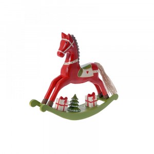 Дървено конче люлка, червено/зелено, 28X5.5X24СМ