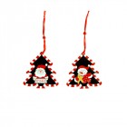 Дървени висулки елхи, червено и черно, 2 модела, 10 см