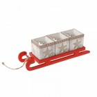 Дървен светилник, червена шейна, за 3 бр. Свещи, 29х9х88 см