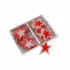  Дървени звезди, 3.5 см, червено и бяло, 24 бр.