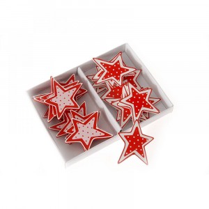  Дървени звезди, 3.5 см, червено и бяло, 24 бр.