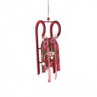 Дървена шейна, червена с панделки, 23х8 см