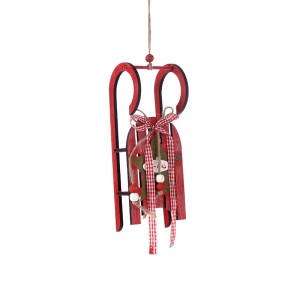 Дървена шейна, червена с панделки, 23х8 см