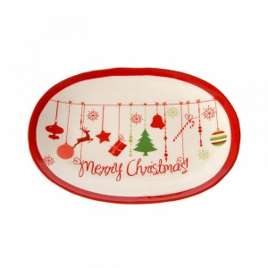 Керамично плато, елипса, Merry ChristMas, 20X14.5X2.5CM
