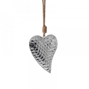 Метална висулка, сърце, сребро, 14х33 см