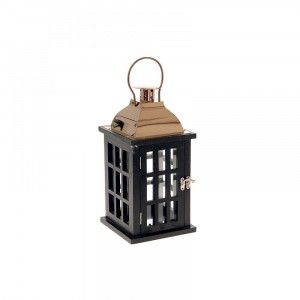 Дървен фенер, метален капак, черен, 15Х15Х31СМ