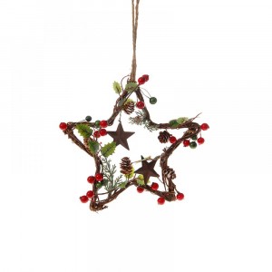 Дървена аранжировка, звезда, висяща, 21х21 см