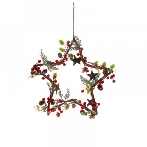 Дървена аранжировка, звезда, висяща, 32х32 см