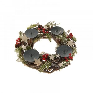 Свещник с дървени клонки, аранжиран, за 4 бр.свещи, 30х9 см