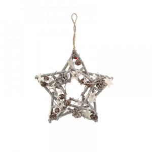 Висяща звезда, заснежена, пръчки, декор, 34 см