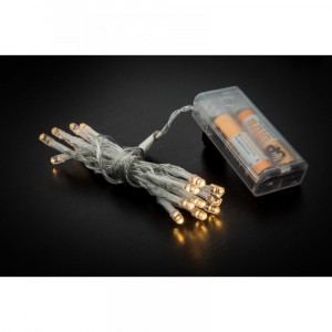 Коледни лампички с батерии, 20 LED, прозрачен кабел, топло-бели, 1М