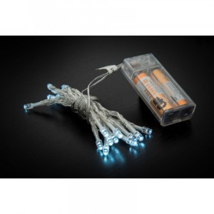Коледни лампички с батерии, 20 LED, прозрачен кабел, студено-бели, 1М