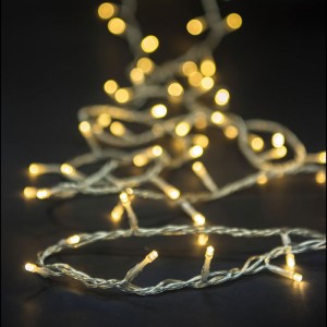 Коледни лампички, 100 LED, прозрачен кабел, топло-бели, 8 програми, 6.8 М