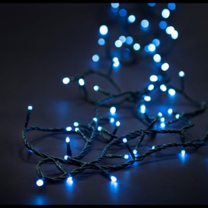 Коледни лампички, 200 LED, зелен кабел, студено-бели, 8 програми, 10 М