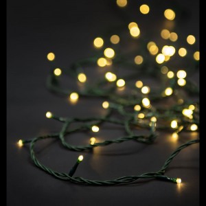 Коледни лампички, 200 LED, зелен кабел, топло-бели, 8 програми, 10 М