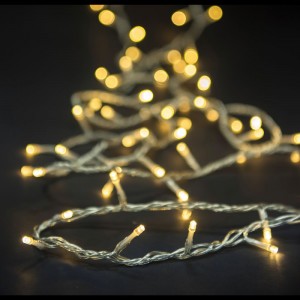 Коледни лампички, 200 LED, прозрачен кабел, топло-бели, 8 програми, 10 М