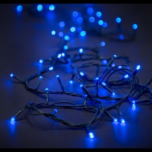 Коледни лампички, 100 LED, зелен кабел, сини, с конектор, 6.8 М