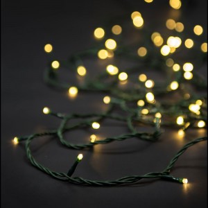Коледни лампички, 100 LED, зелен кабел, стопло-бели, с конектор, 10 М