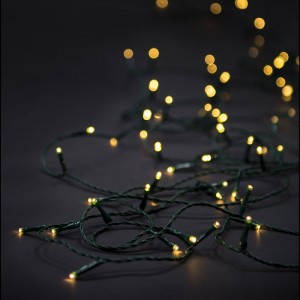 Коледни лампички, 100 LED, черен кабел, топло-бели, 10 М, с конектор