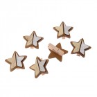 Дървени щипки звезди, натурал и сребро, к-т 6 бр.
