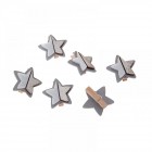 Дървени щипки звезди, бяло и сребро, к-т 6 бр.