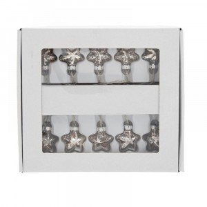 Коледни светещи звезди с батерии, сребро, 10 LED, 4 см